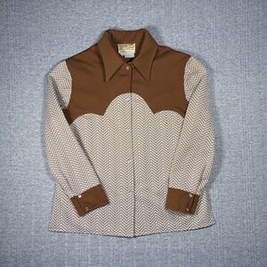 Vintage Tregos Westwear Pearl Snap Shirt Brown White Womens 18 XL Western 70s